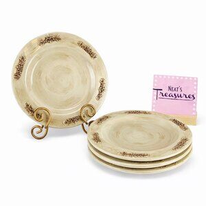 Home Essentials BISTRO Stoneware Antique White Embossed Scroll Lunch Plate Set 4